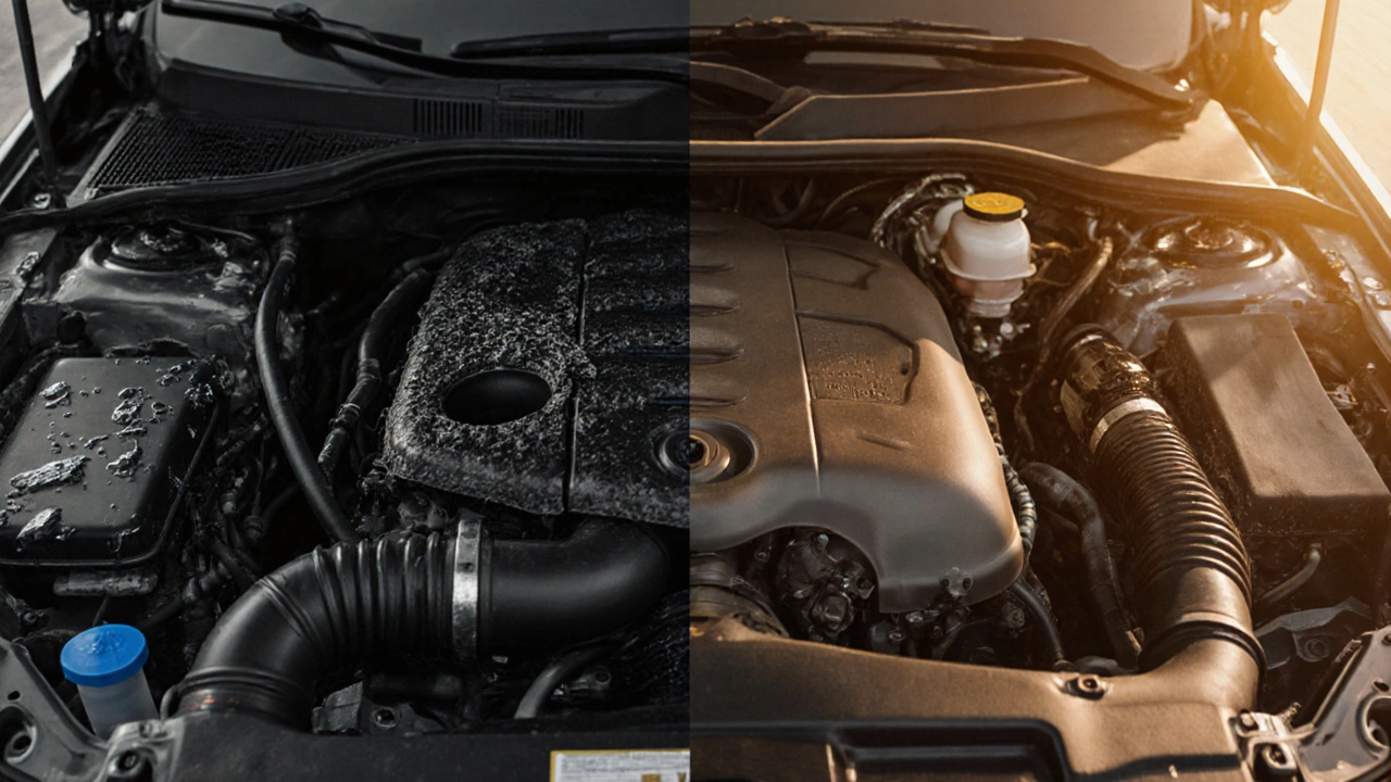 Разделенный двигатель: слева — изношенный от коротких поездок, справа — здоровый от трассы.