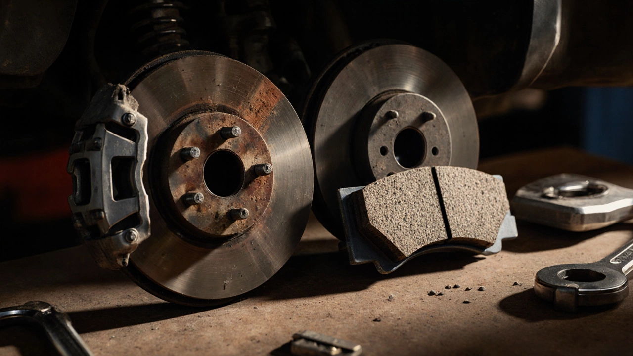 Детали тормозных колодок Raybestos и Acdelco на рабочем столе