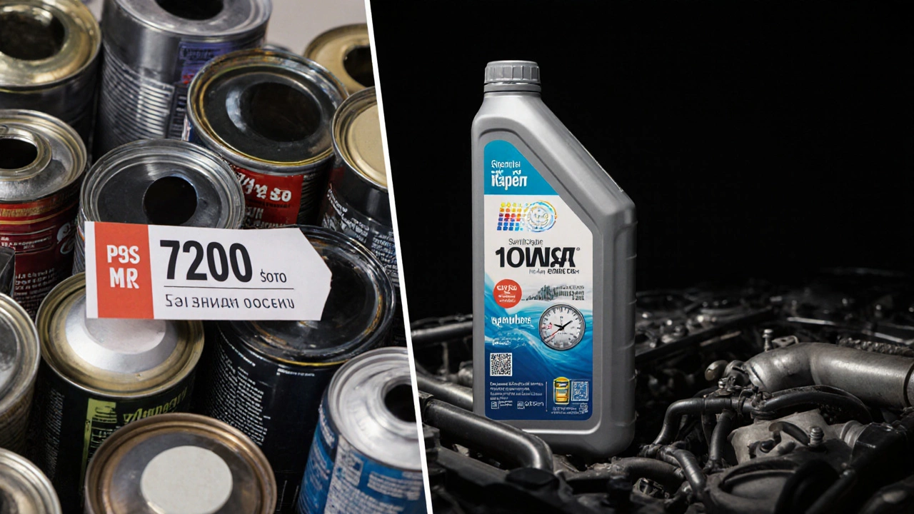 Сравнение: куча пустых канистр и один флакон синтетического масла с пробегом 12 000 км.