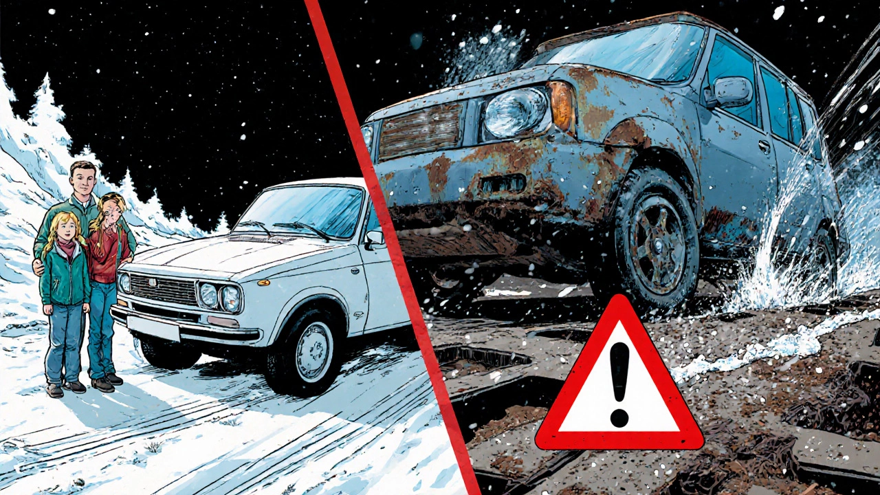 Сравнение: русская семья с чистой машиной и американец у разваливающегося внедорожника.