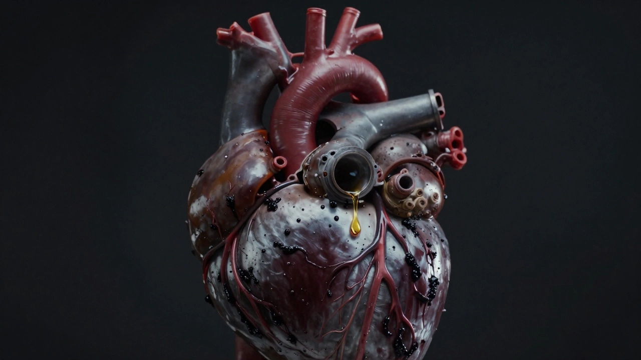 Сердце двигателя, заполненное шламом, с каплей свежего масла