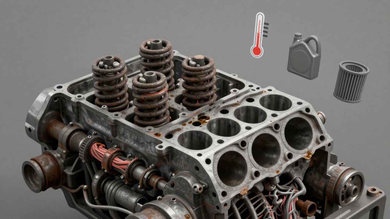 Инженерная иллюстрация двигателя как человеческого тела с признаками износа: грязное масло — закупоренные артерии.