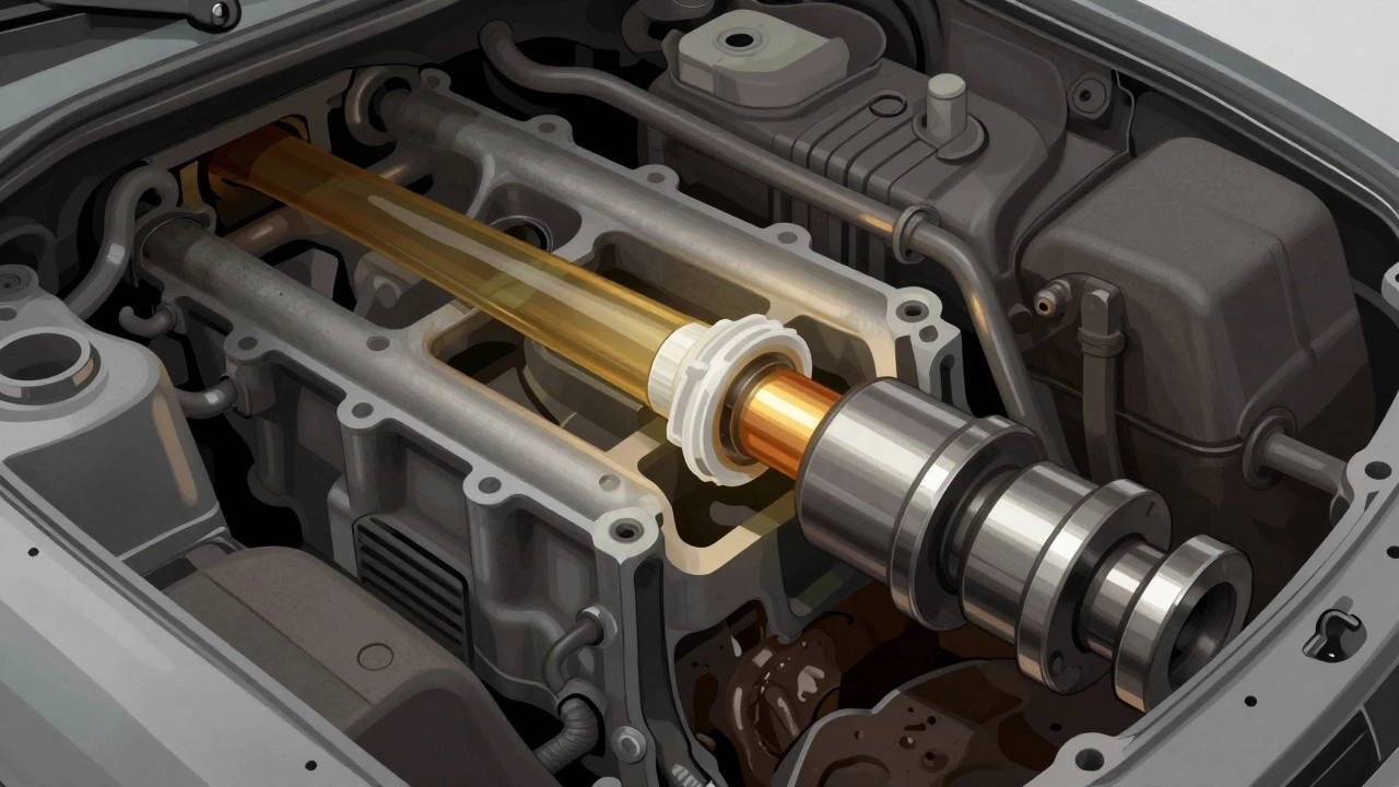 Схема двигателя с заглушкой в масляном канале, препятствующей циркуляции масла.