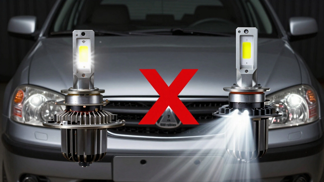 Сравнение старой галогенной и современной сертифицированной светодиодной фары.