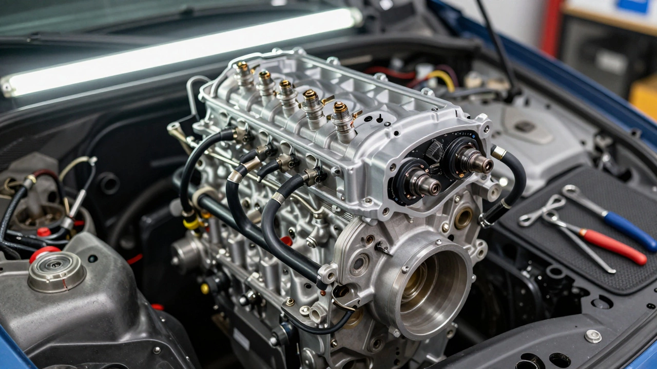 Чистый двигатель автомобиля при детальном техническом осмотре