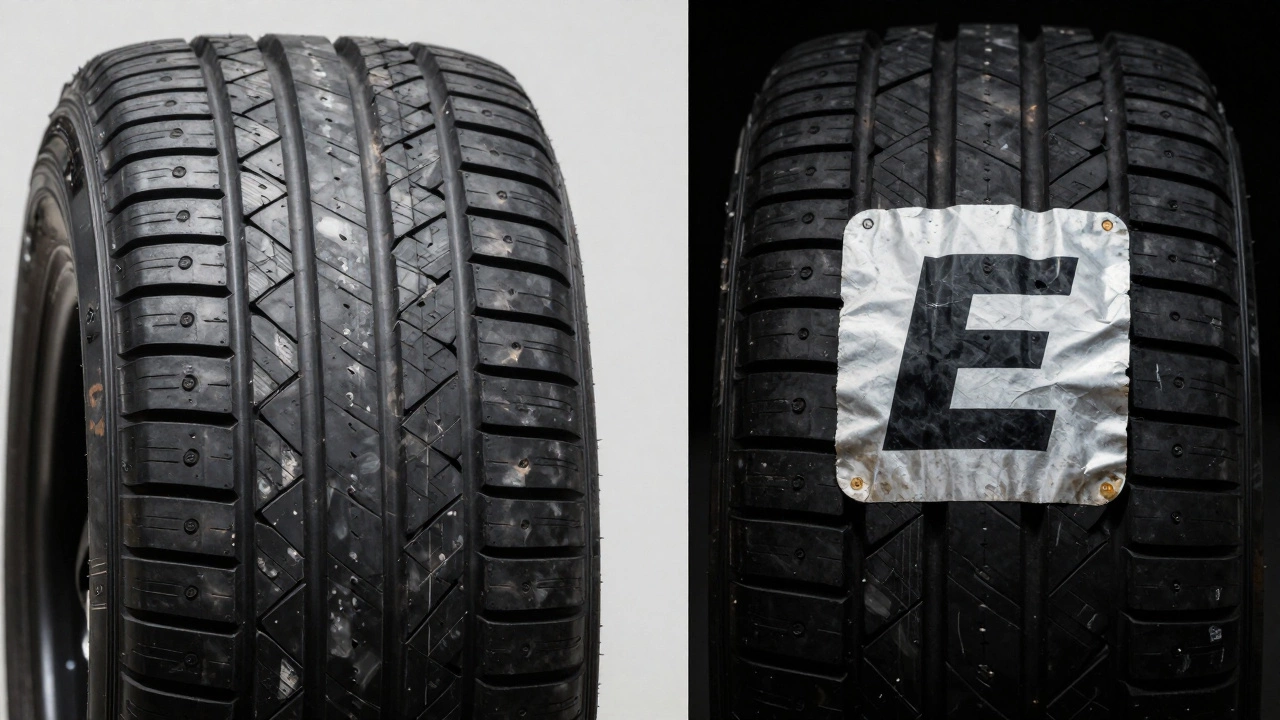 Сравнение настоящей и поддельной маркировки Е на шине