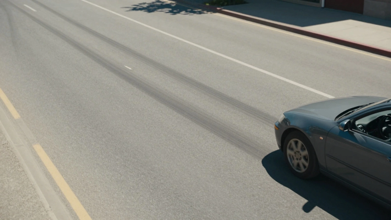 Автомобиль с длинным тормозным путем на солнечном городском шоссе