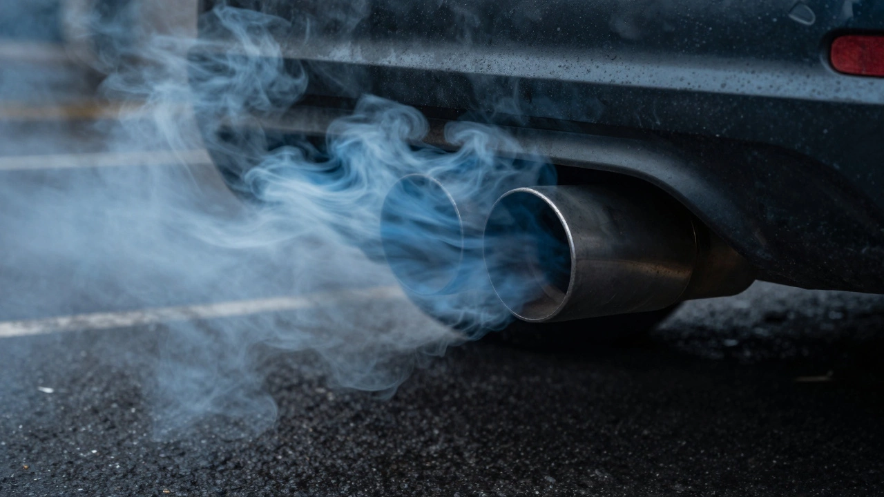 Сизый дым из выхлопной трубы автомобиля